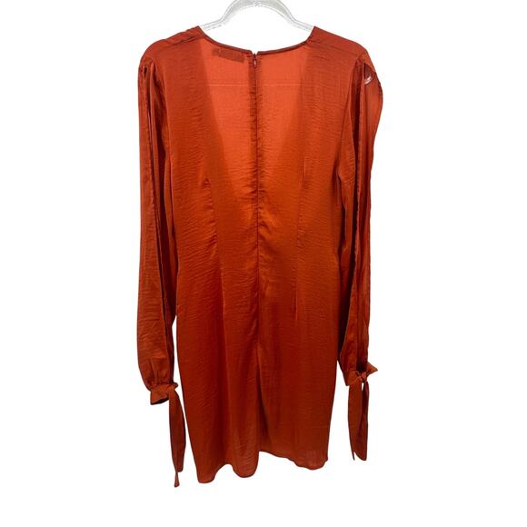 PrettyLittleThing Burnt Orange Deep V-Neck Slit Sleeve Sheath Dress Size 10 - Picture 8 of 10